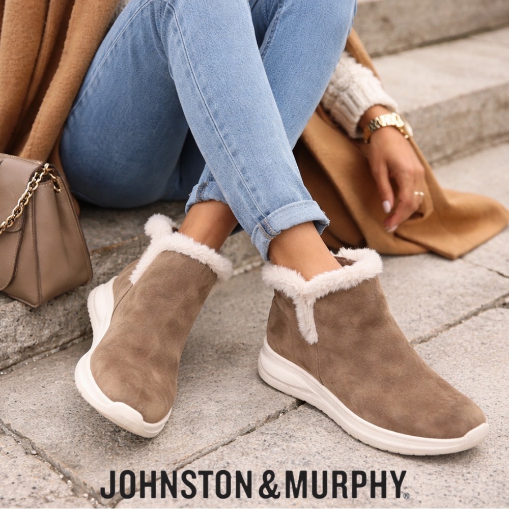 Johnston Murphy Mollie Sherling Whisky Waterproof Suede Bootie 7 Trufoam snow